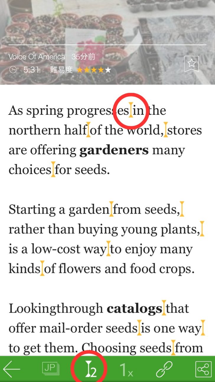 スラッシュリーディングのサンプル画面